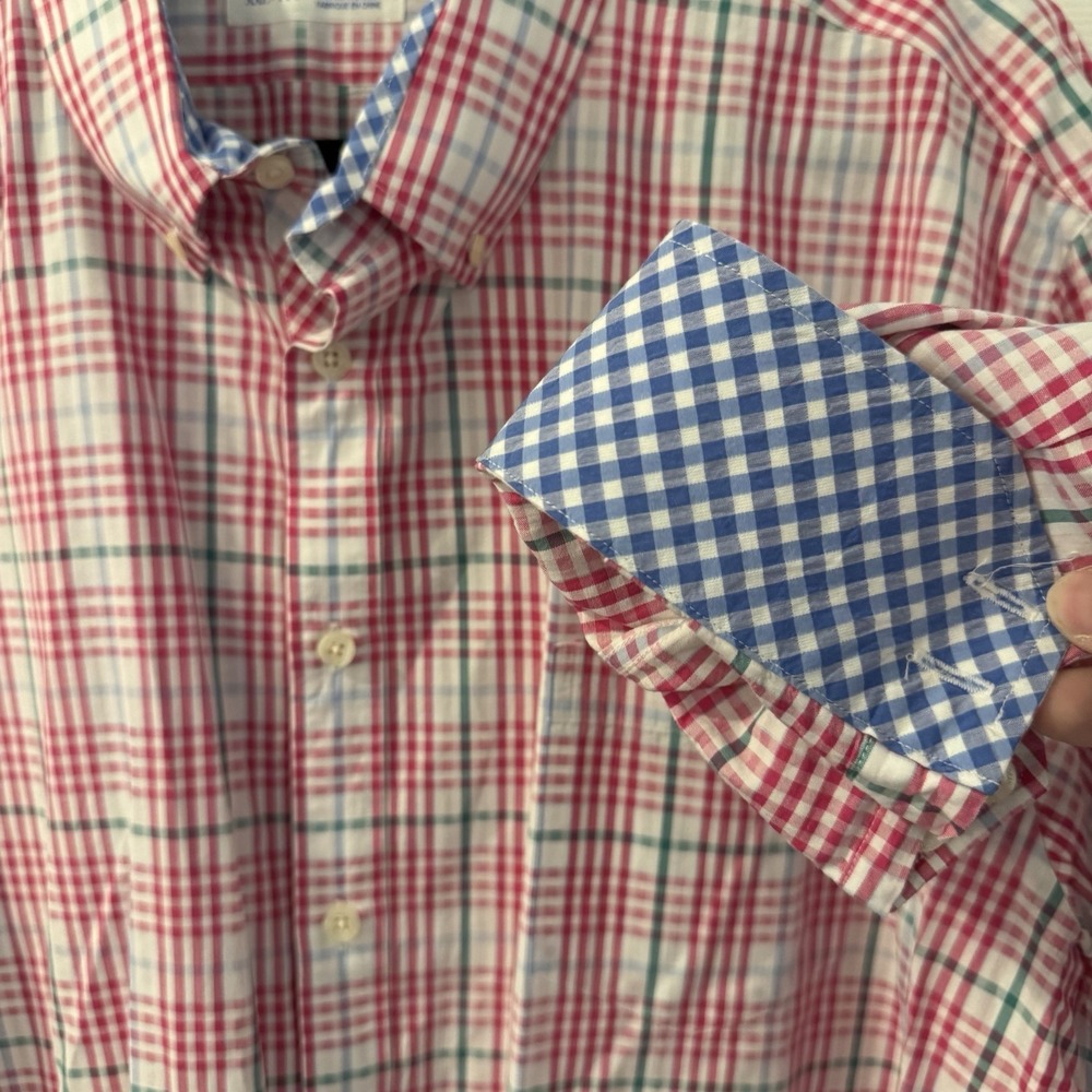 Thomas Dean Men 2XL Shirt‎ Houndstooth Pink White Check Long Sleeve Flip Cuff